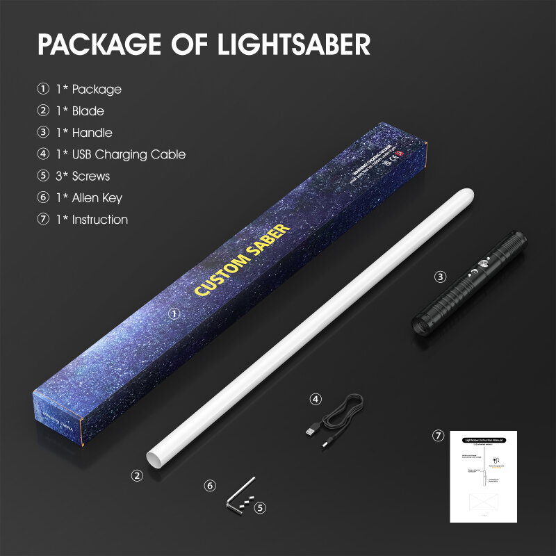Wanarico USB Carregamento RGB Lightsaber, 7 cores variáveis com Bater Efeito Sonoro, FX Duel, punho de metal, LED