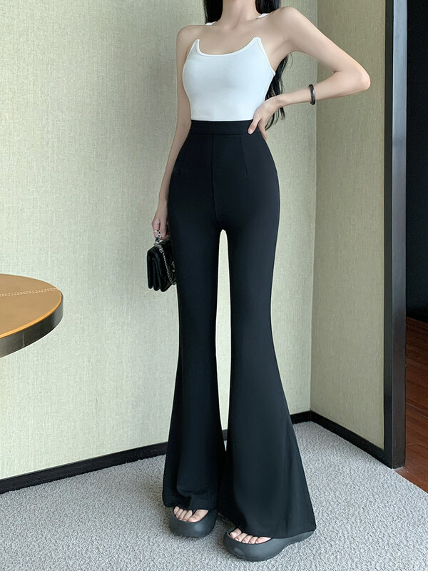 Apricot Casual Pants Women's Autumn High Waisted Straight Tube Micro Flared Wide Leg Pants