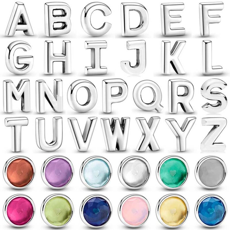 New 925 Sterling Silver Charm Alphabet Letter Month Signature Petite Locket Floating Bead Fit Popular Bracelet DIY Jewelry