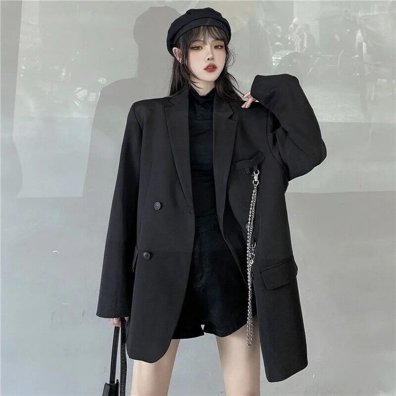 Blazer croisé à manches longues pour femme, veste décontractée coréenne, col cranté monochrome, tenue de bureau, tout match, été