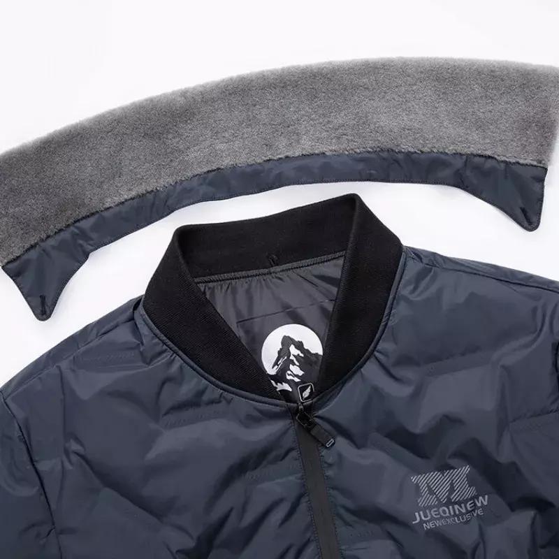 남성용 탈부착 90% 화이트 덕다운 재킷, 단색 슬림 핏 퍼 칼라, 따뜻한 캐주얼 다운 코트, 고품질, 겨울