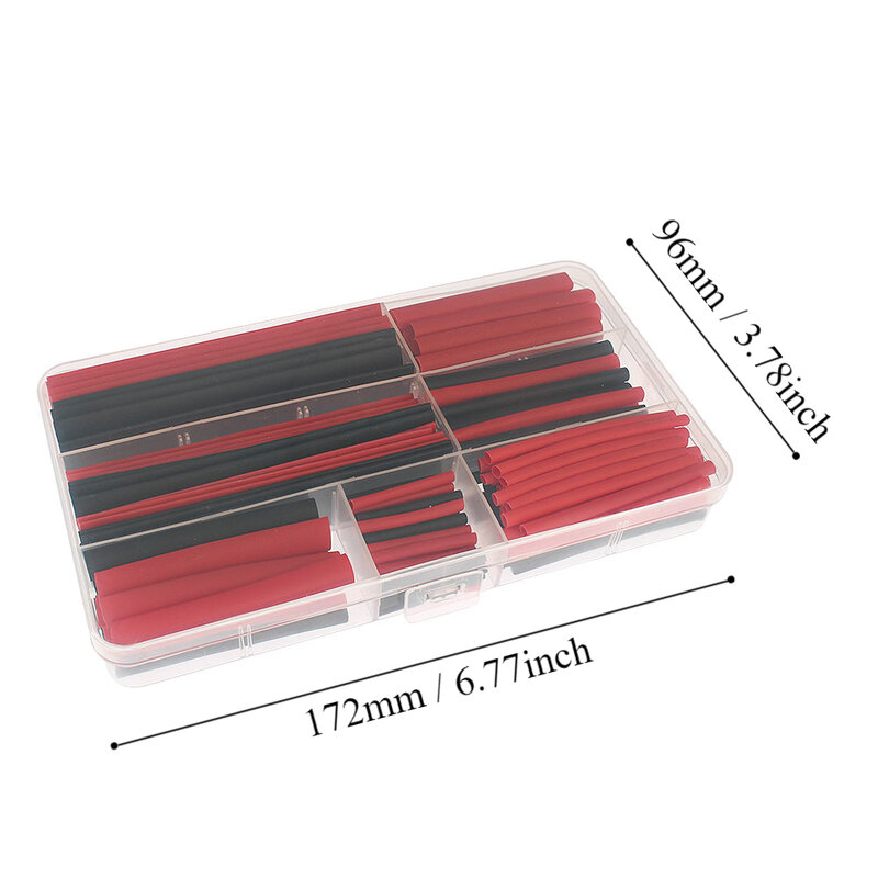 Tubo termorretráctil de poliolefina 2:1, envoltura aislante, kit de Cable de alambre surtido con caja, color rojo y negro, 150 unidades