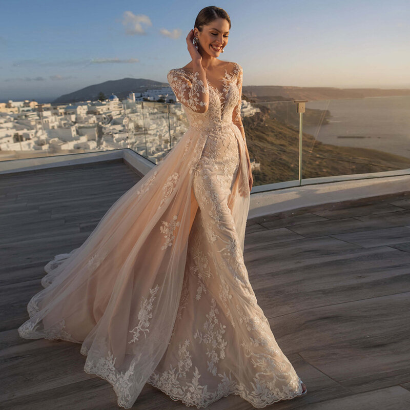 Женское свадебное платье It's yiiya, белое винтажное платье со съемным кружевом и шлейфом на лето 2019
