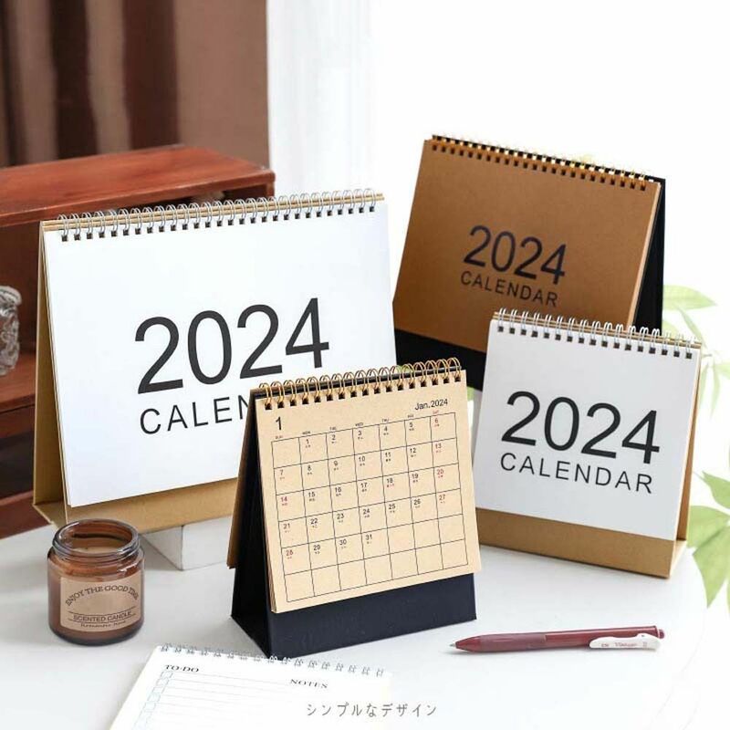 Simple Coil Standing Calendar, cronograma criativo semanal, presente do estudante, Ins Style, 1 Pc, 2024