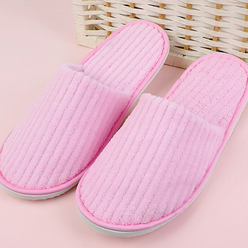 1Pair Non-slip Slippers Solid Color Hotel Shoes Disposable All-inclusive Slippers Traveling Outside Portable Soft Slippers