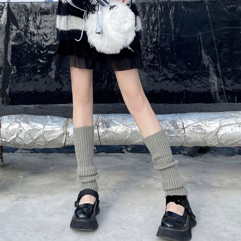 Lolita penghangat kaki seragam Jepang JK kaus kaki panjang gaya Korea legging rajutan tumpukan kaus kaki lutut Y2K penghangat kaki penutup