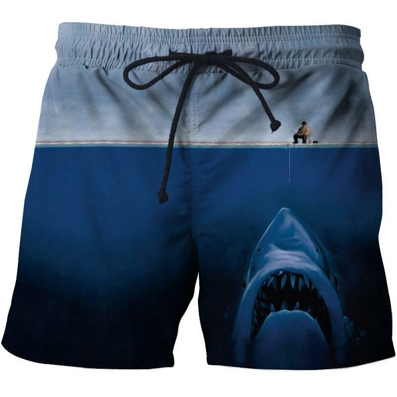Мужские пляжные шорты для плавания, быстросохнущие пляжные шорты для бега с 3D-принтом рыб, 2023