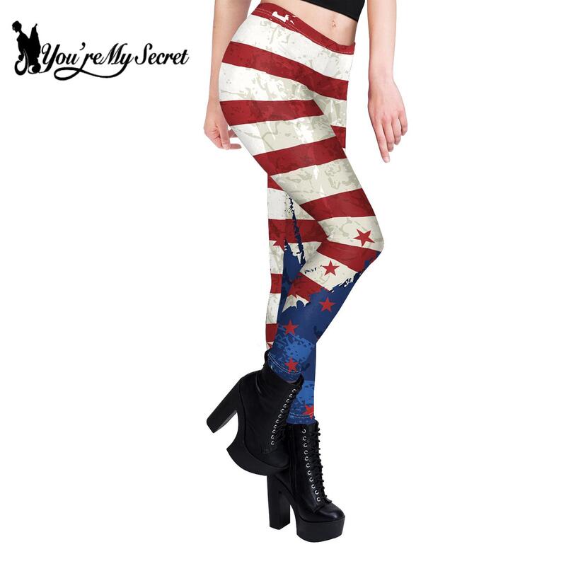 [You're My Secret] Legginsy damskie Dzień Niepodległości Flaga Drukowanie Średni stan Elastyczne spodnie Dół Sportowe legginsy fitness