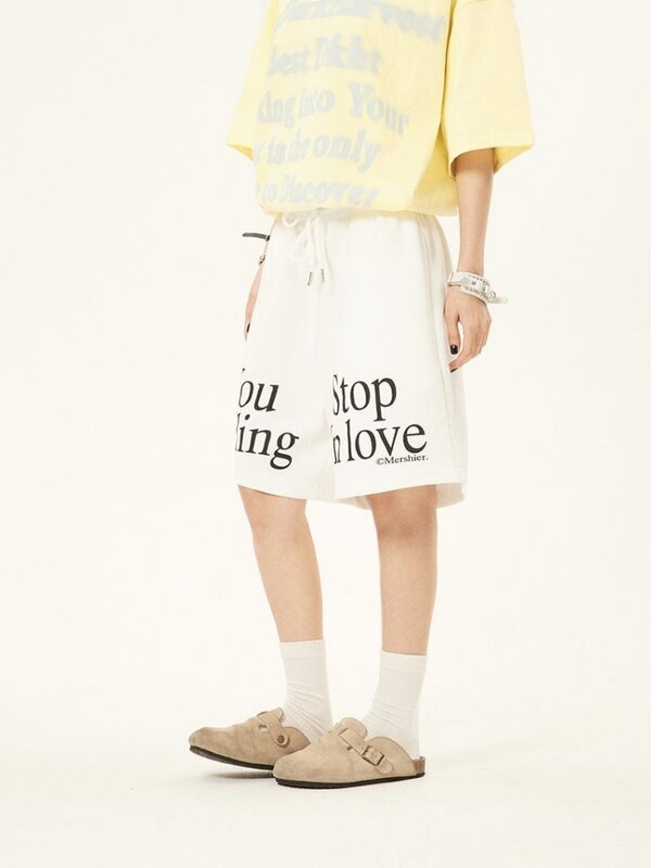 HOUZHOU-pantalones cortos de pierna ancha para mujer, Shorts deportivos con estampado de letras, color gris, blanco, Harajuku