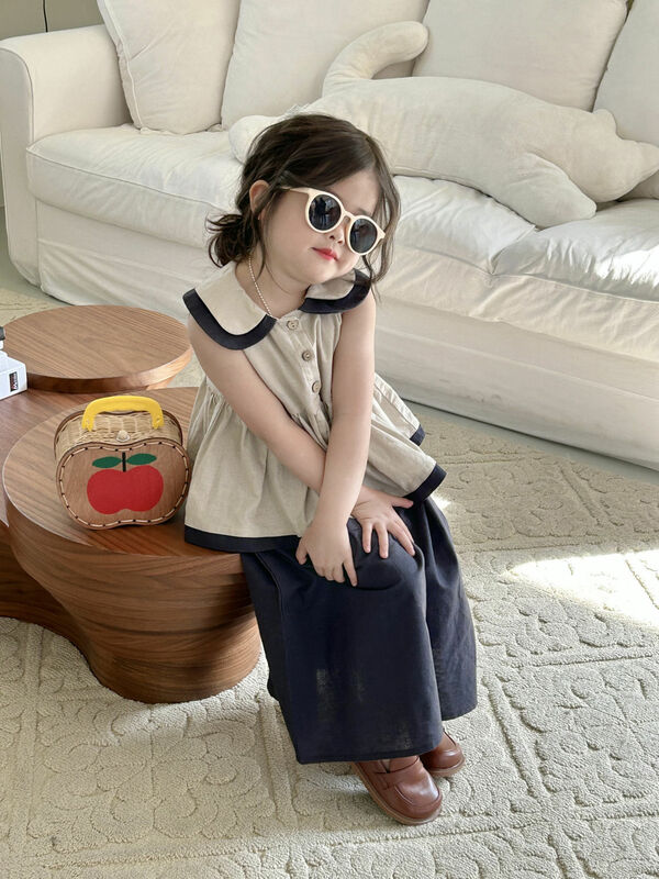 Girls' Suit 2024 Summer Girl Baby Shirt Shirt Casual Wide-leg Pants Two-piece Casual 1-5 Years Old Girl Clothes