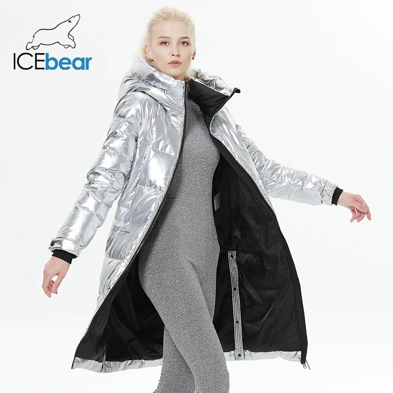 ICEbear-jaqueta alongada para senhoras, jaqueta elegante, acima do joelho, novo estilo, GWY22527D, inverno, 2023