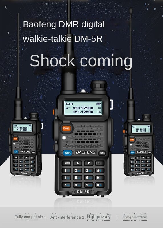 Estação de rádio de alta potência do equipamento de comunicação baofeng do interfone do duplo-entalhe de BaofengDM-5R digitas