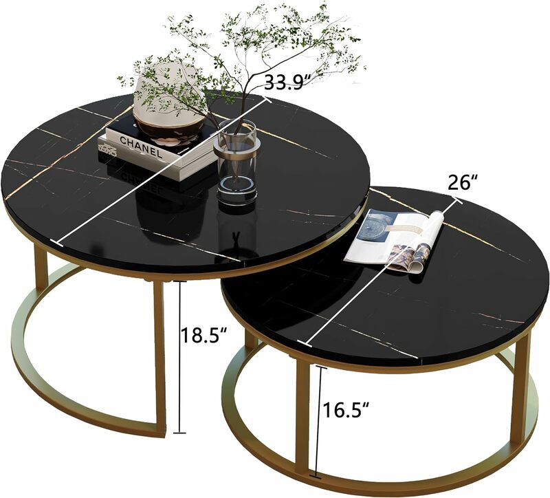 Mesa de café redonda para sala de estar, mesas de assentamento, conjunto de 2, grande, 38.0 ", pequeno, 26.0", design moderno