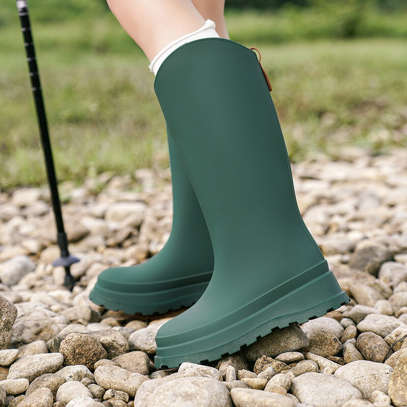 STRONGSHEN-Botas de lluvia impermeables de PVC para Mujer, botas de piel cálidas, antideslizantes, resistentes al desgaste, hasta la rodilla
