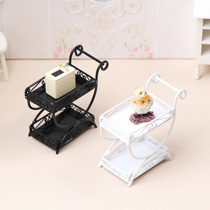 1:12 domek dla lalek miniaturowy żelazny wózek artystyczny stojak na kwiaty wyświetlacz regał z półkami do przechowywania meble lalka Model wystrój domu zabawka dla dzieci prezent
