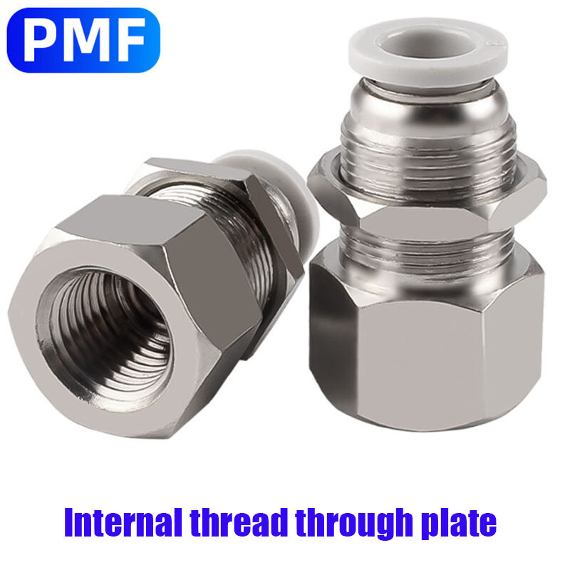 PMF Internal Thread Partition Straight Quick Connector 4 6 8 10 12mm Pneumatic Threading String Plate01-04 Copper Nickel Plating