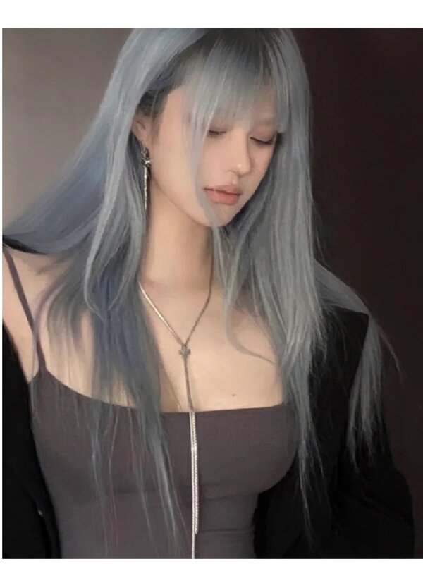 Cos blaue Perücke weibliche Farbe Subkultur zwei dimensionale Lolita langes glattes Haar voller Kopf