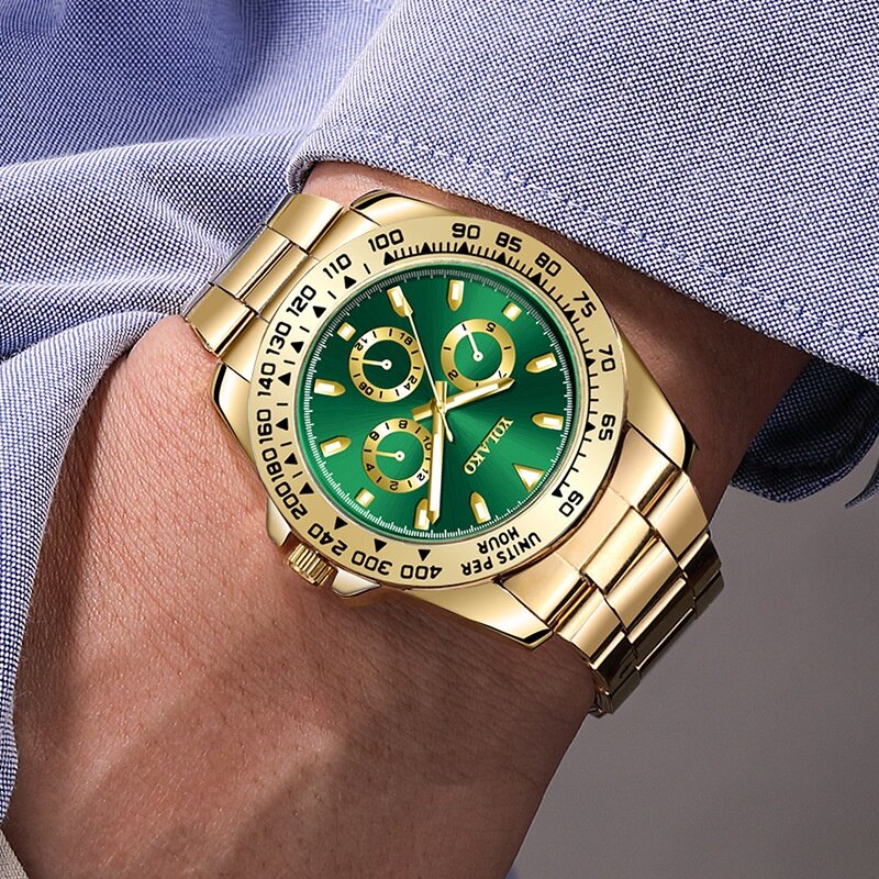 Męski biznesowy zegarek kwarcowy Kegllect fałszywy trójoczkowy zegarki ze stali nierdzewnej tarczowy