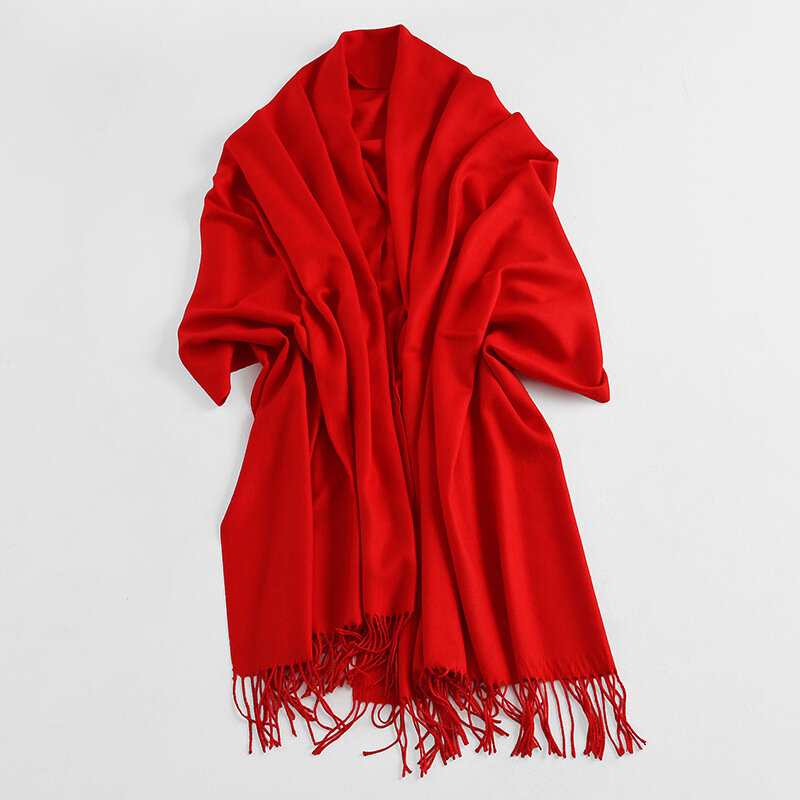 2022 Autumn and Winter New Imitation Cashmere Thickened Warm Solid Color Fringed Scarf Shawl Dual-use