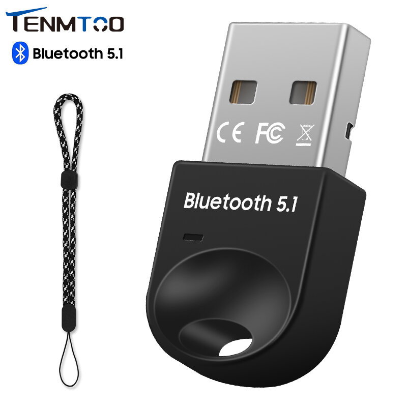 Tenmtoo USB Bluetooth 5.1 Receptor DONGLE do adaptador para PC Printers de teclados sem fio PC Printers Headset Alto