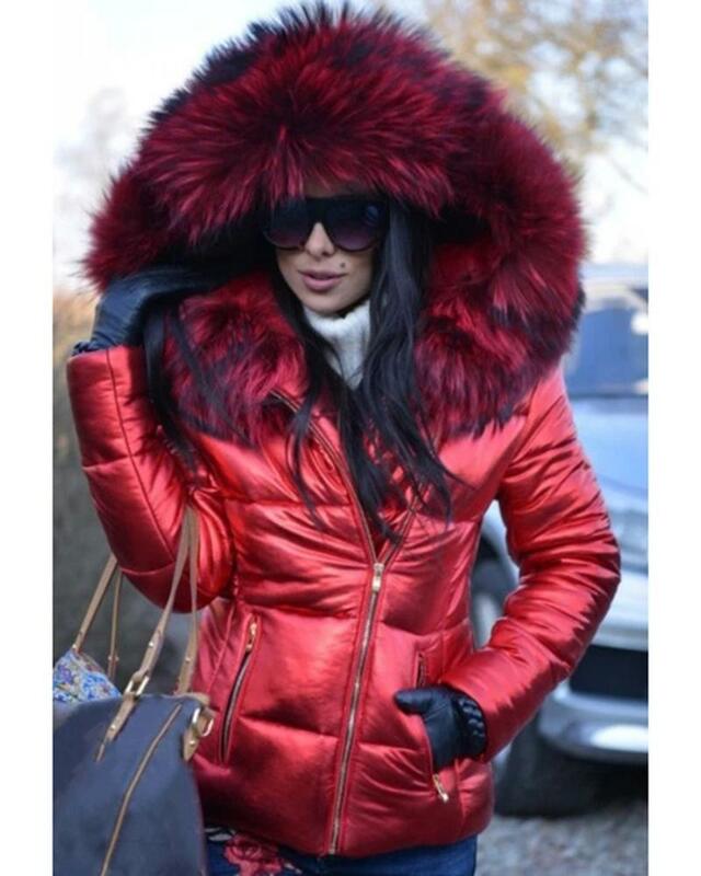 Cappotto invernale donna solido piumino corto spesso caldo capispalla oversize felpa con cappuccio in pelliccia sintetica parka abbigliamento donna giacca nera 2023