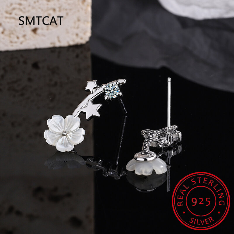 Echte 925 Sterling Silber Muschel Blume Ohr stecker für Mode Frauen klassische Pflanze edlen Schmuck minimalist ischen Accessoires