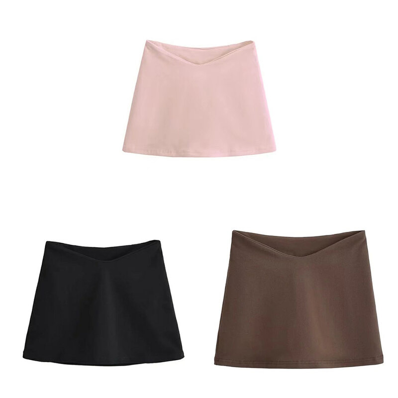 Minifalda con forma de V para mujer, cintura baja, Primavera, café, verano, Vacaciones