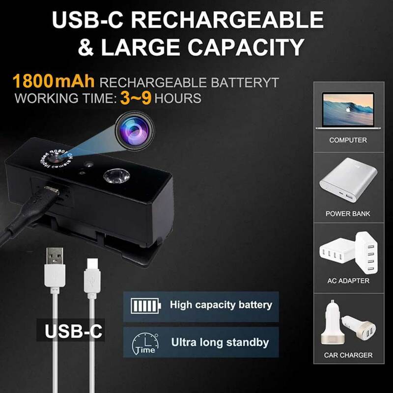 Mini lampe de poche USB aste avec batterie intégrée, lampe de sauna, caméra, tête multifonction, carte TF cachée, camping et pêche, HD 1080P