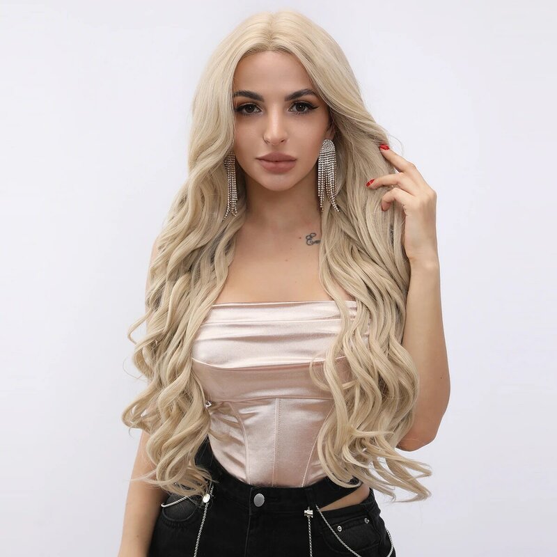 Smilco Blonde Golden T-Part 13X5X1 Lace Front Synthetic Curly Wigs For Women Invisible Lace Front Preplucked Wig Heat Resistant