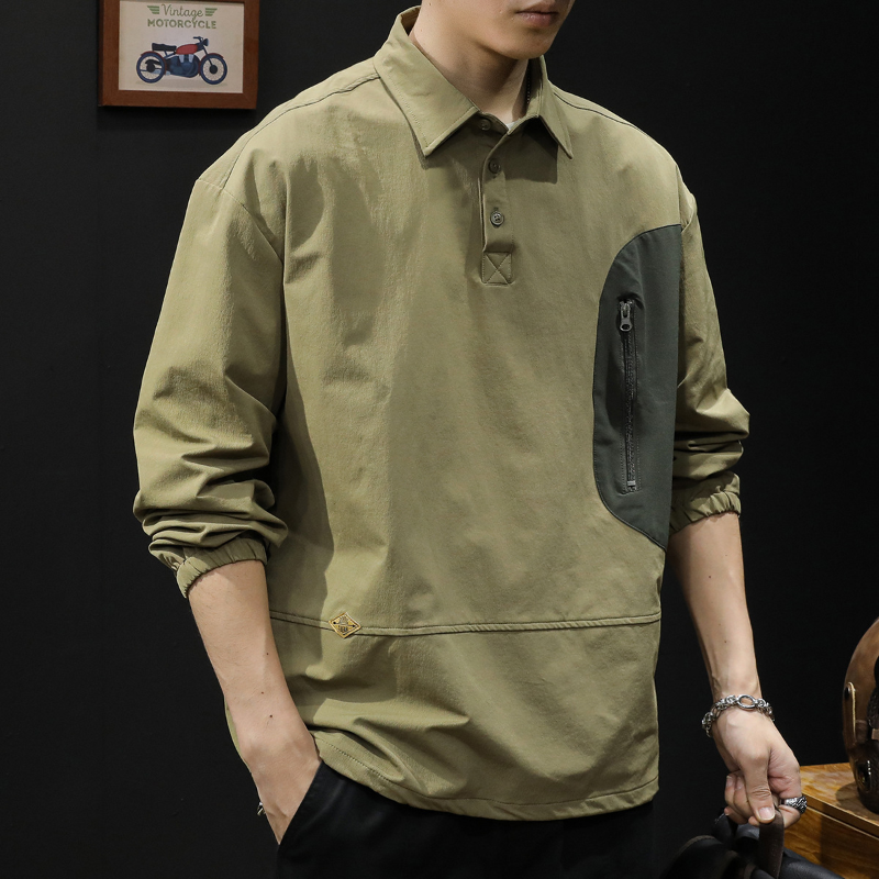 Camisa casual de manga comprida masculina com gola polo, tamanho grande, ao ar livre, de secagem rápida, jaqueta masculina dura, primavera e outono