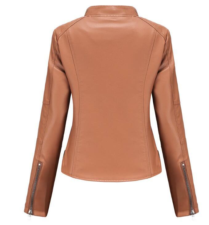 Jaket kulit wanita ramping, jaket tipis musim semi musim gugur, mantel kulit imitasi Multi Warna