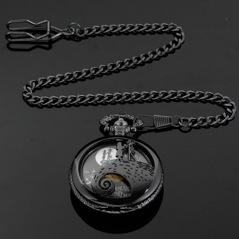 Klasyczny czarny kwarcowy zegarek kieszonkowy w stylu Vintage spersonalizowany z wydrążonym szkieletem zegar z łańcuchem dla dzieci męskie kobiety pamiątkowy prezent