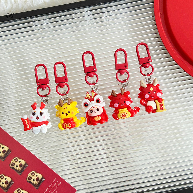 سلسلة مفاتيح السنة الصينية الجديدة ، كارتون لطيف ، حلقة مفاتيح تنين محظوظة ، قلادة حقيبة إبداعية ، هدايا ،