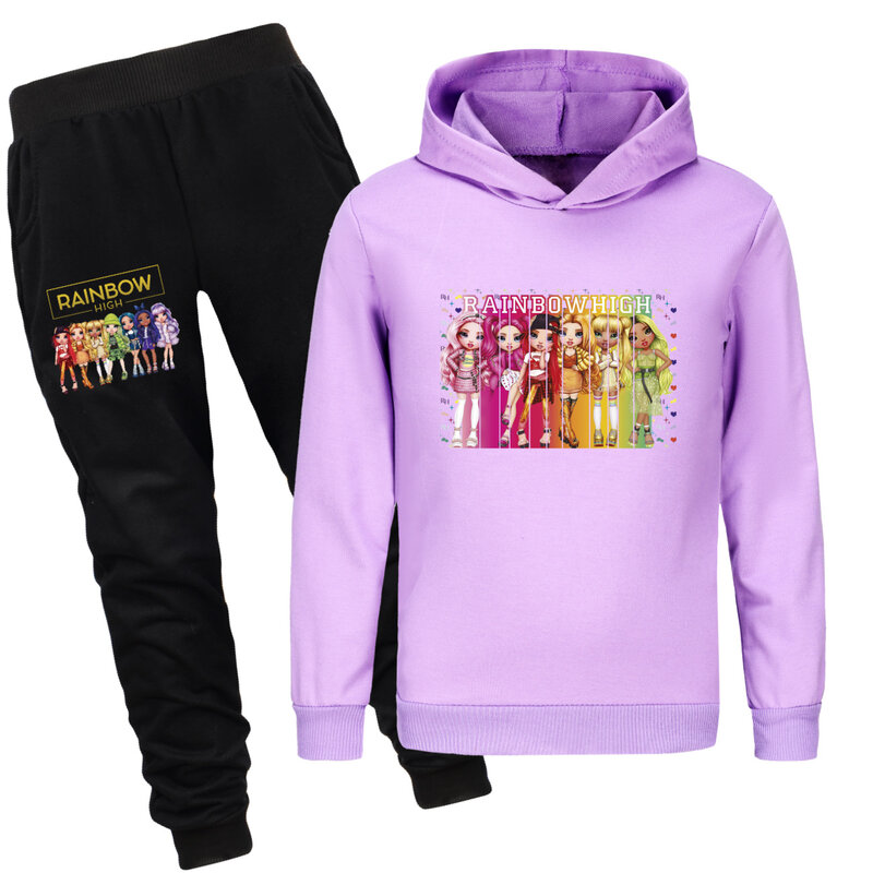 Set di abbigliamento alto arcobaleno felpe con cappuccio per bambini pantaloni da jogging tuta da ragazza giacca con cappuccio top cappotto per bambini neonati Streetwear