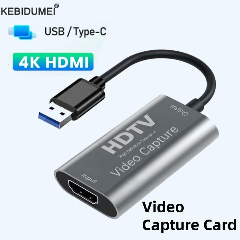 USB 3.0 비디오 캡처 카드, 스위치 Xbox PS4/5 라이브 방송용 HDMI to USB/C타입 게임 그래버 레코드, 4K 60Hz