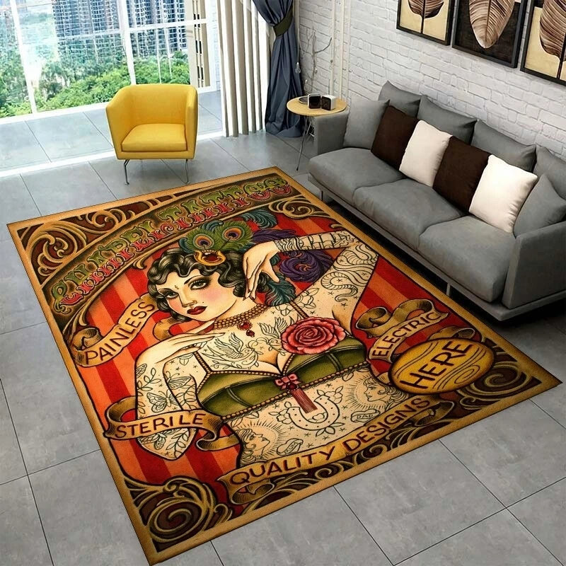 Tattoo Studio Carpet Mystic Witchcraft Gossip Carpets Girl Cartoon Printed Floor Mats Living Room Play Mat Retro Birthday Gifts
