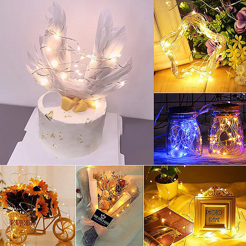 1M 2M 3M 5M LED Cahaya Peri Mini Lampu Natal Kawat Tembaga Lampu Tali Lampu Malam Tahan Air untuk Pernikahan Natal Karangan Bunga Pesta