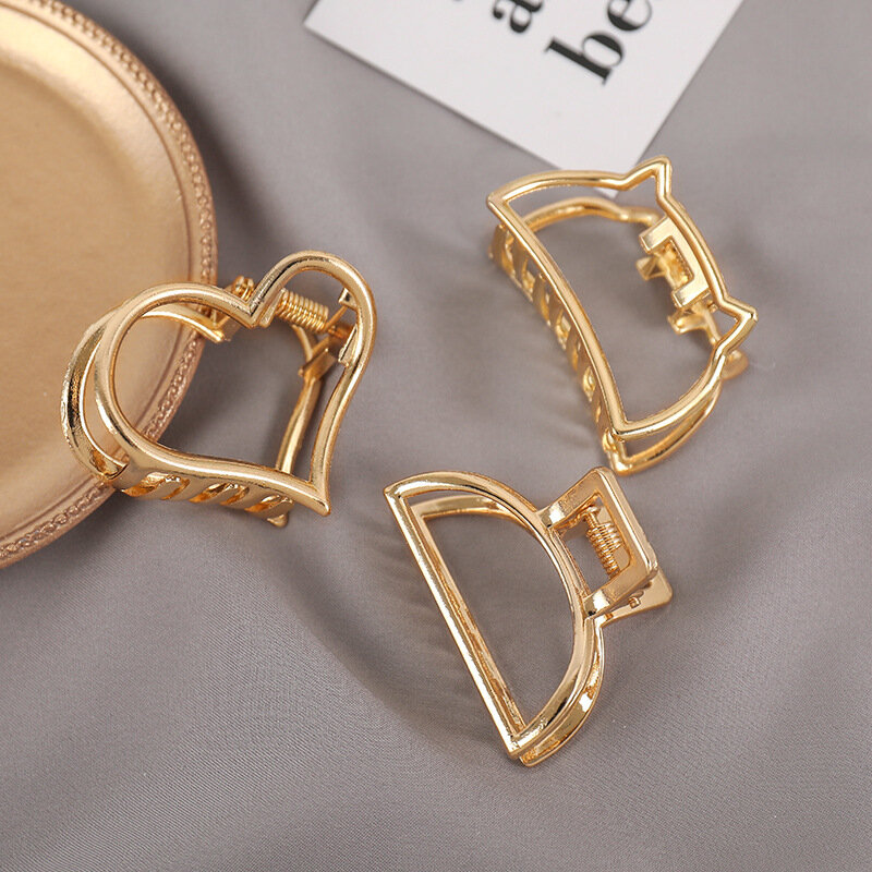 Clip de Cabeza trasera de geometría pequeña dorada para mujer, estilo coreano elegante, accesorios minimalistas para el cabello, 2024