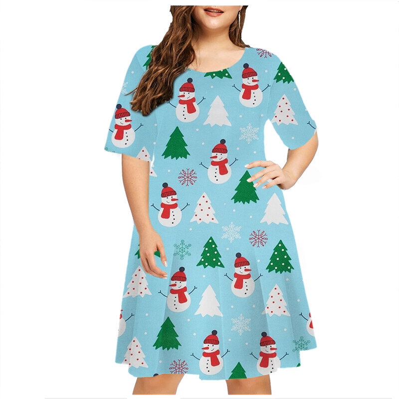 Weihnachts bäume Kleider für Frauen Mode druck Weihnachts geschenke Kleid neue Sommer Kurzarm lose plus Größe Kleid 5xl 6xl