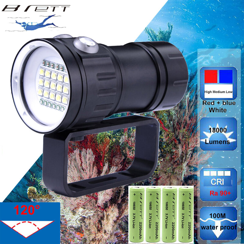 مصباح LED مقاوم للماء للغوص ، إضاءة تحت الماء ، الشعلة التكتيكية للتصوير الفوتوغرافي ، ضوء ملء الفيديو ، 20000 لومن ، 6 × XHP70 ، 100 متر