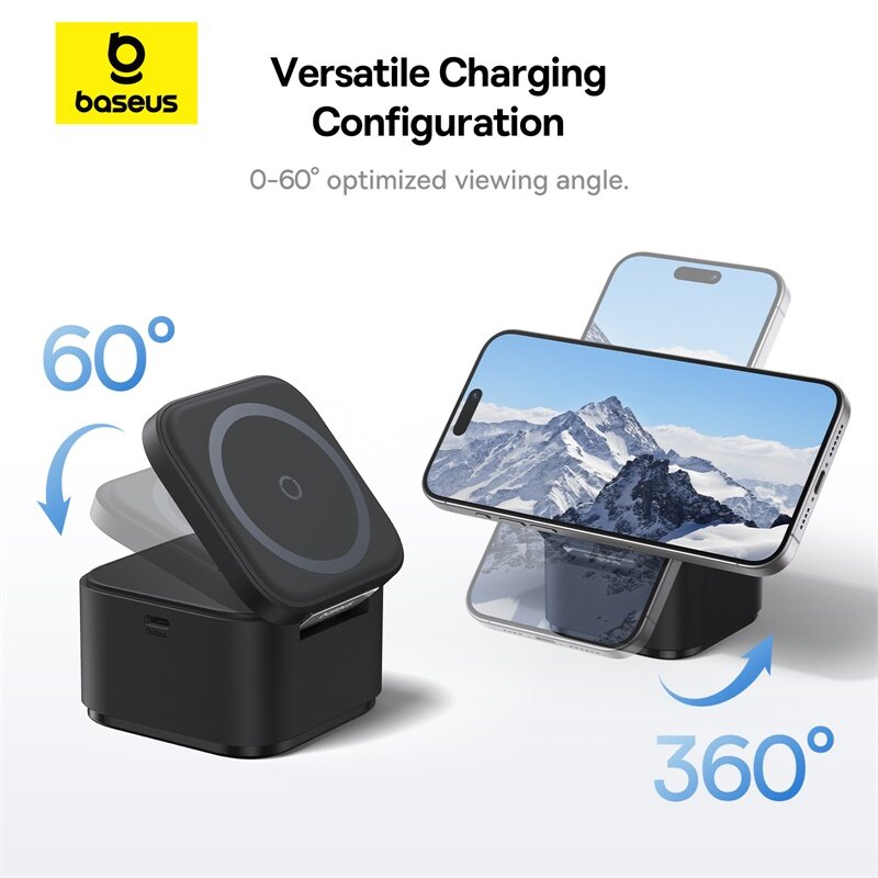 Baseus 25W 2 in 1 Magnetic Wireless Charger Stand 15W Fast Charging Dock Station With Retractable Cable For iPhone15 14  Airpod