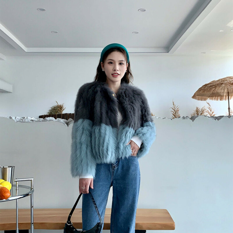 Nowa zimowa płaszcz ze sztucznego futra damska koreańska moda w kontrastowym kolorze długie rękawy grube ciepłe eleganckie futro damskie
