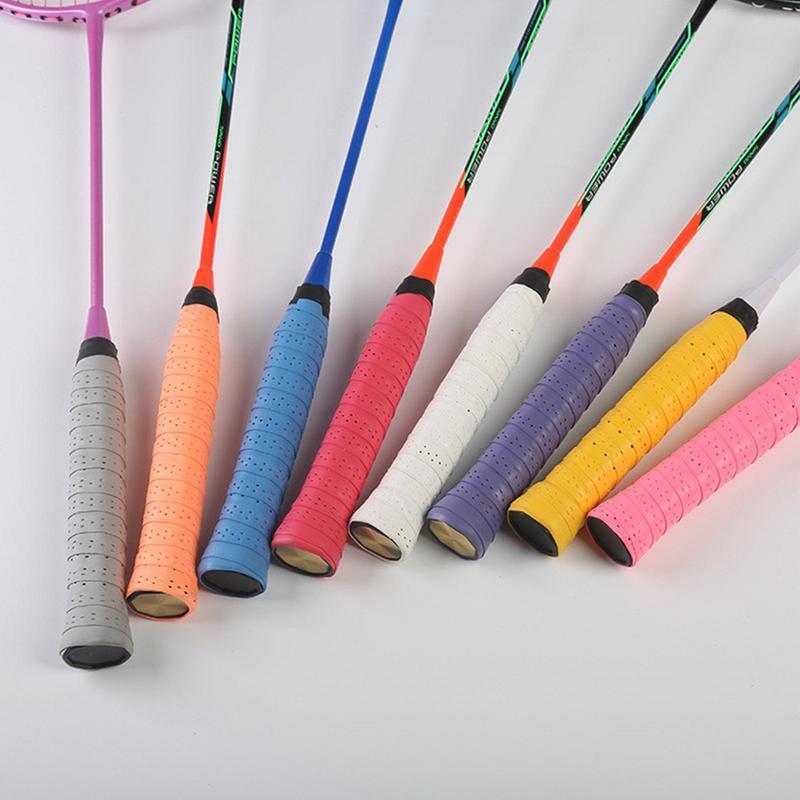 Sabuk pembungkus tongkat pancing Anti licin, pita pembungkus Badminton dengan lubang menyerap keringat lengket untuk raket olahraga tenis