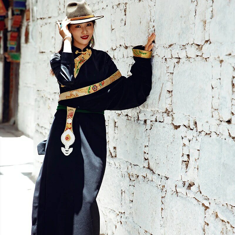 فستان طويل من الدانتيل من قطعتين لرحلة التصوير ، رداء لاسا ، ملابس أحادية اللون ، فستان صيني جديد