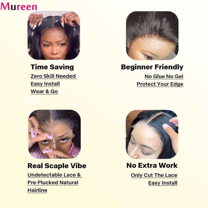 Glueless Lace Front peruca de cabelo humano para mulheres, onda do corpo, HD, pronto para usar e ir, 13x6, 13x4
