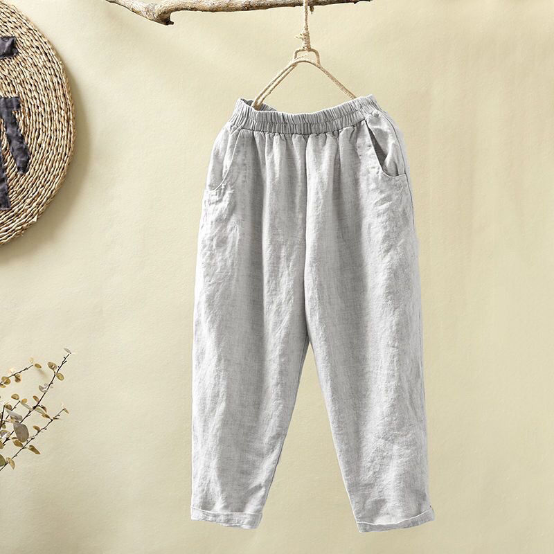 Pantalones rectos informales para mujer, ropa de cintura elástica, Color sólido, cómodos, Harem, novedad de 2024