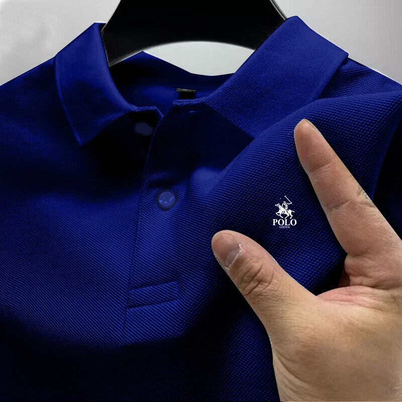 Camiseta casual masculina de botão com gola flip, polo resistente a rugas, top luxuoso, nova moda, verão, 2022