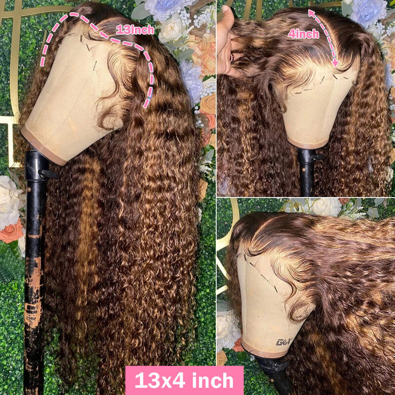 Peluca de cabello humano rizado para mujer, postizo de encaje Frontal 13x4 con ondas profundas, 4/27 colores, 4x4