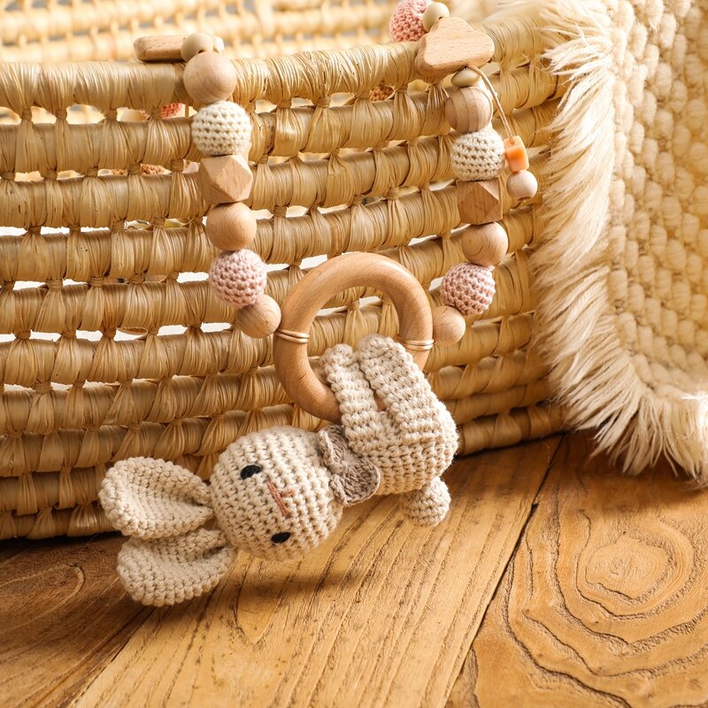 かぎ針編みの木製の吊り下げ式おもちゃ,歯が生えるガラベル,動物のペンダント,赤ちゃんへのギフト