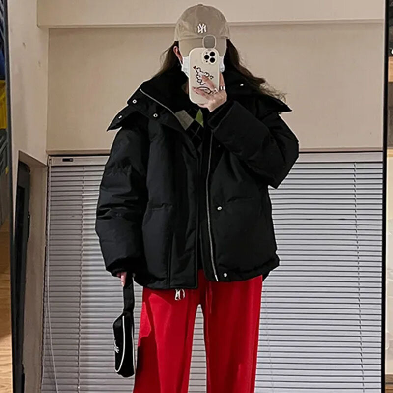 Парка женская зимняя с капюшоном, утепленный хлопковый пуховик в Корейском стиле, Повседневная теплая свободная одежда для снега, пушистая верхняя одежда